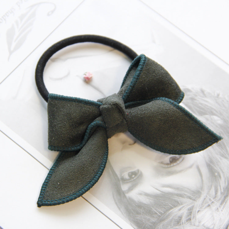 Pure Color Fabric Butterfly Head Rope Suede Bow Hair Rope