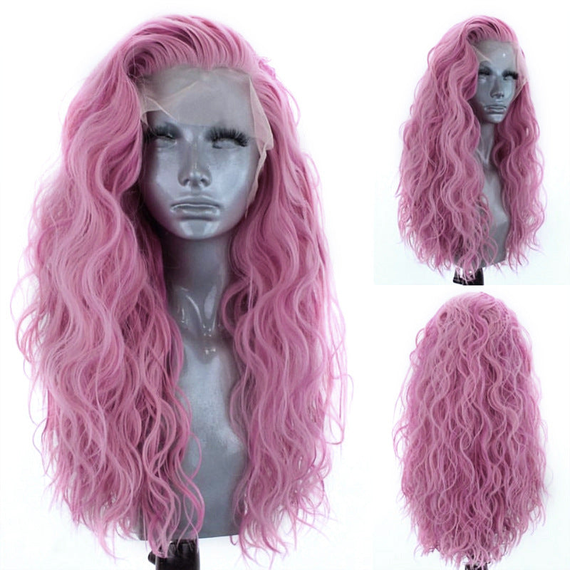 Håndhæklet Front Lace Mikrorumfang Store bølger Kemisk Fiber Højtemperatur Silke Fuld Blonde Paryk Kvinde