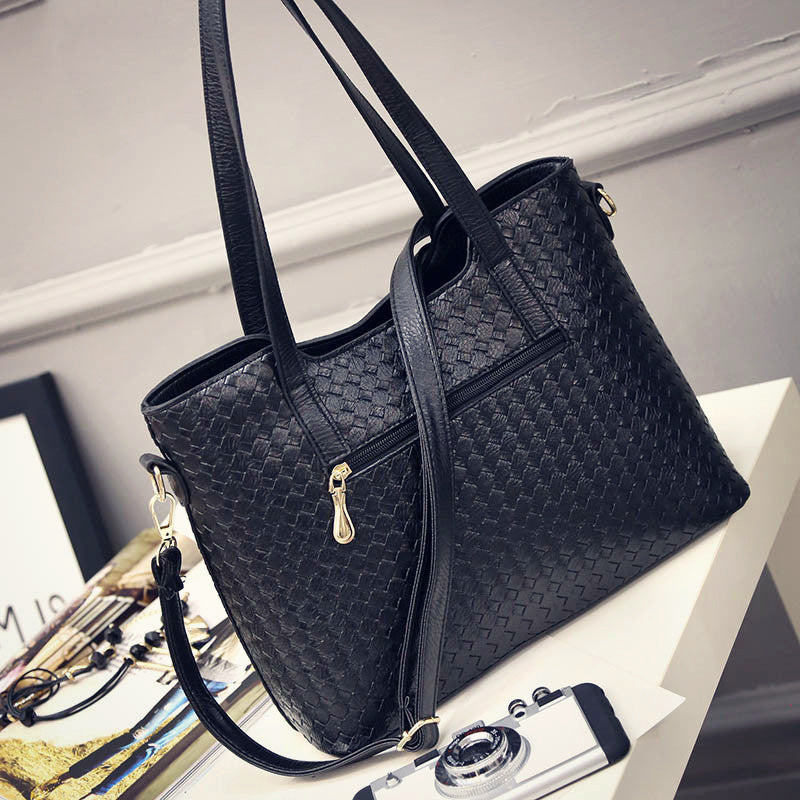 Lady bag spring European female bag leather braided composite bag three piece shoulder diagonal handbag