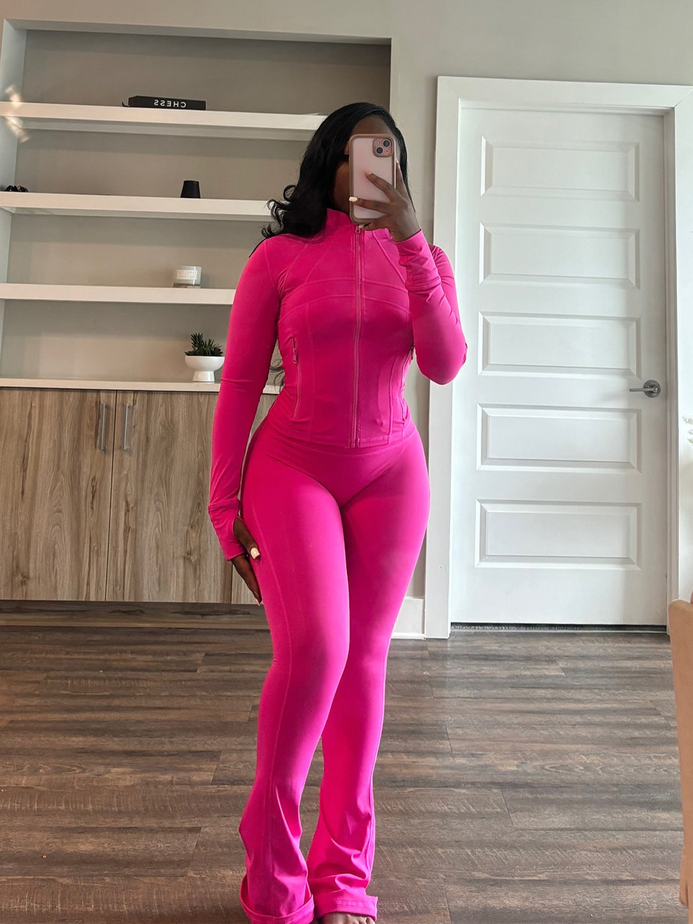 Womens Sporty-casual Sexy Tight-fitting Long-sleeve Flared Two-piece Set