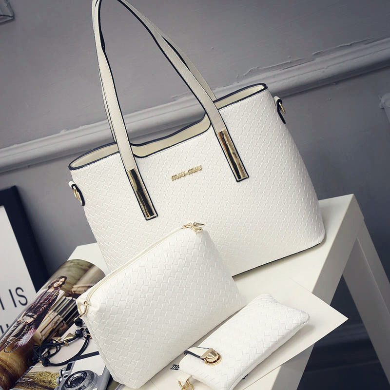 Lady bag spring European female bag leather braided composite bag three piece shoulder diagonal handbag