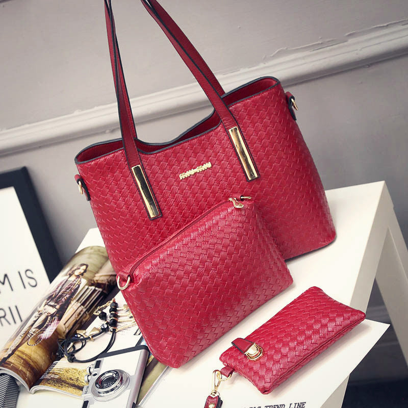 Lady bag spring European female bag leather braided composite bag three piece shoulder diagonal handbag