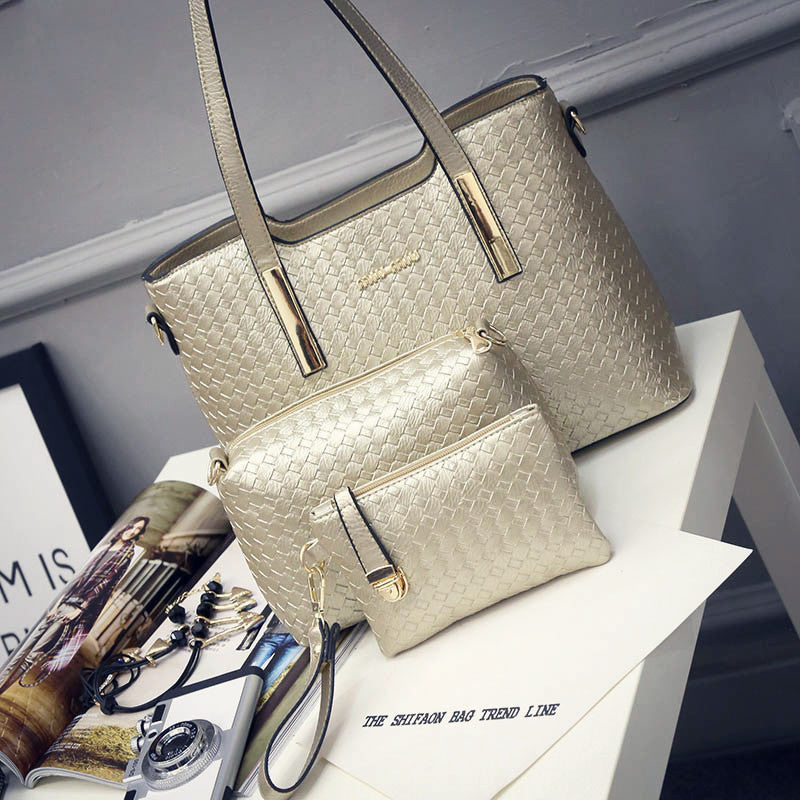 Lady bag spring European female bag leather braided composite bag three piece shoulder diagonal handbag