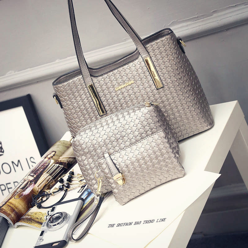 Lady bag spring European female bag leather braided composite bag three piece shoulder diagonal handbag