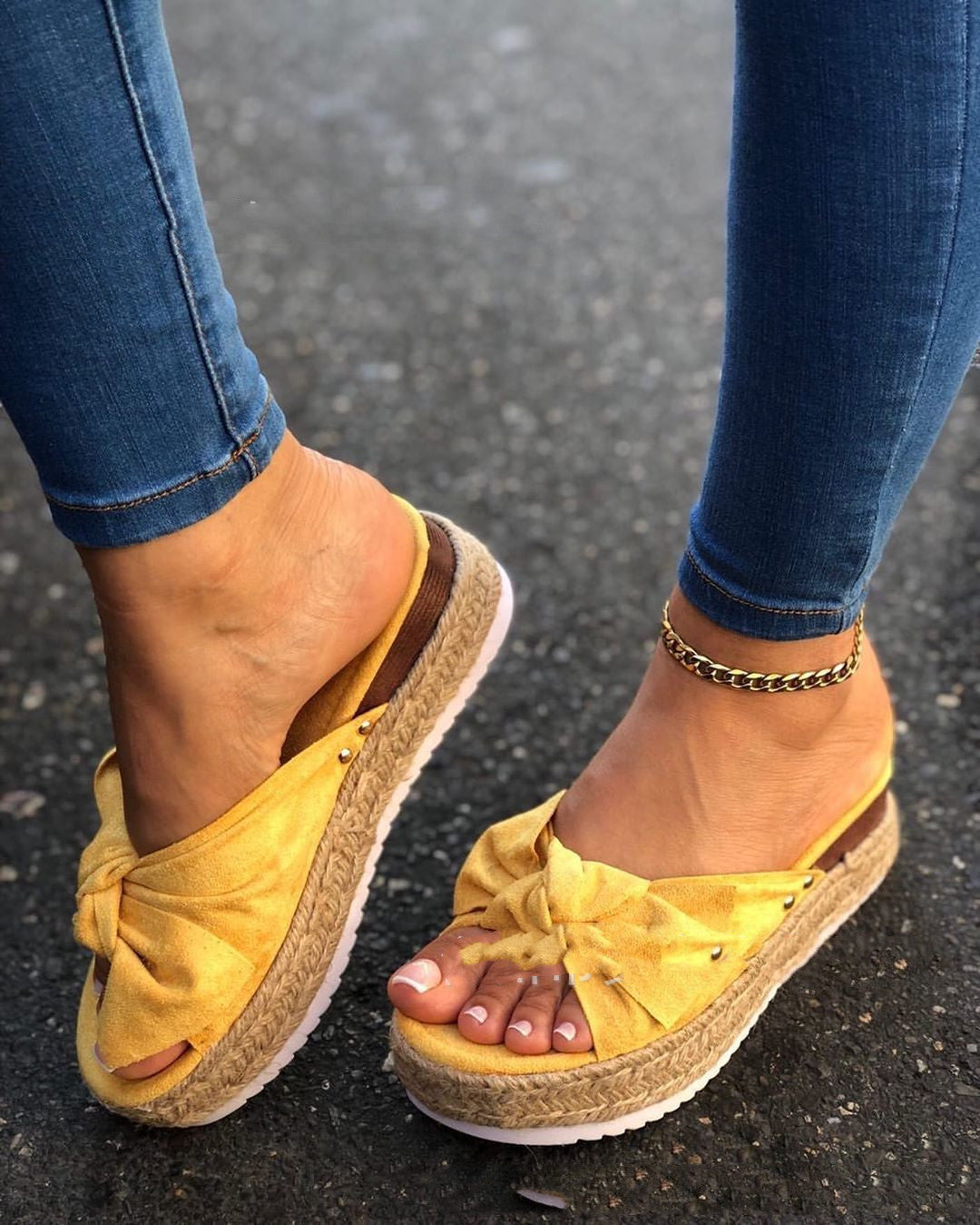 New hemp rope platform bow casual sandals