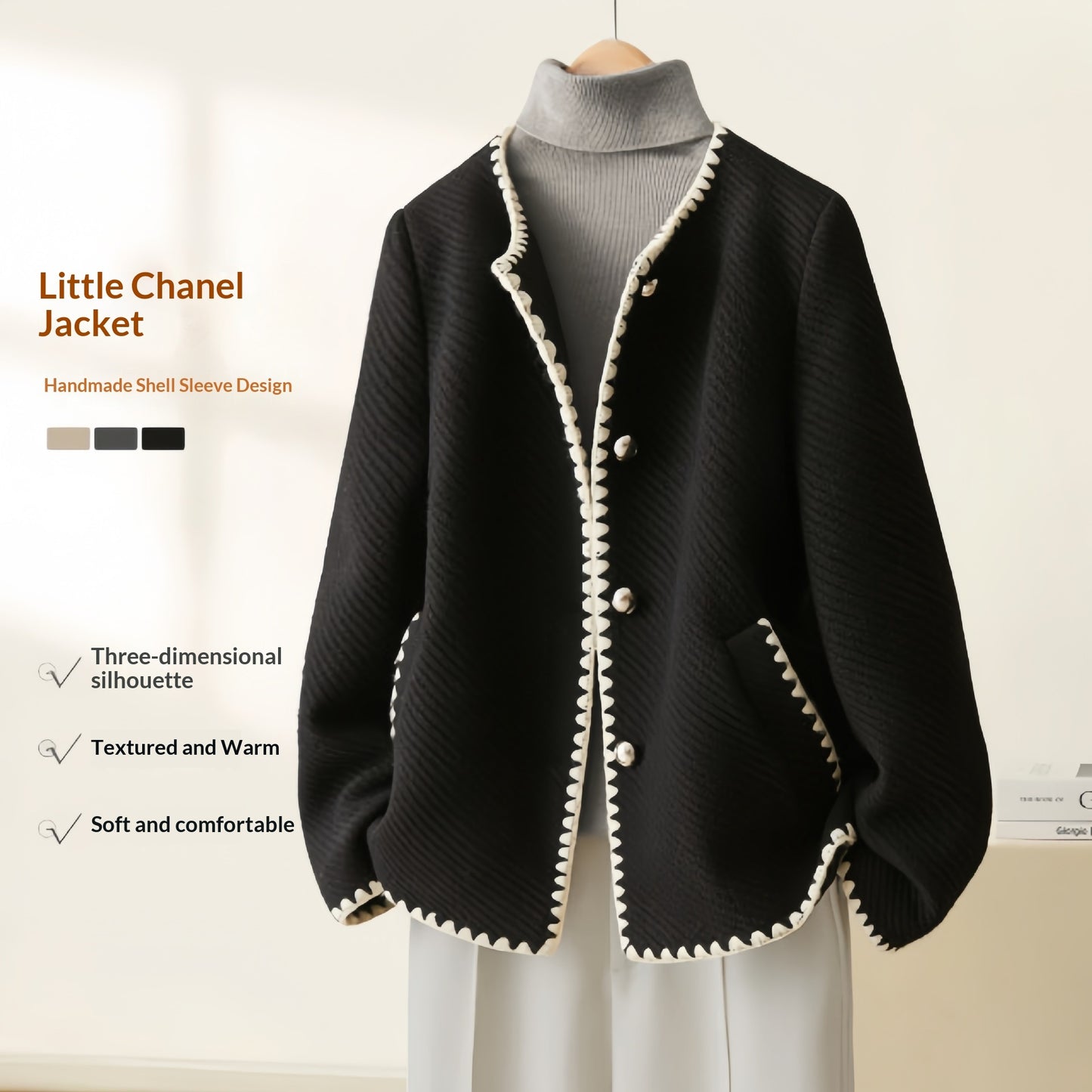 Womens Luxurious Shell-Sleeve Minimalist Wool Coat