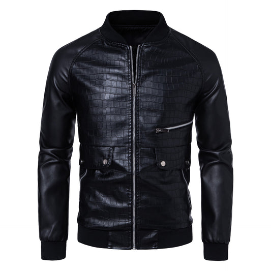 New Mens Stylish Stand-collar Casual Slim-fit Color-block Jacket