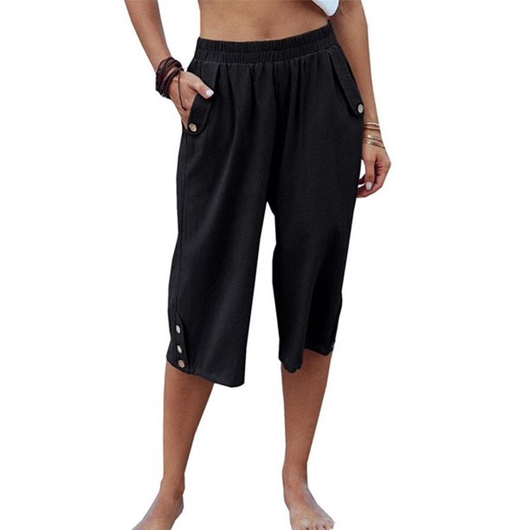 Solid Color Sports Casual Cropped Pants Cotton Linen Loose Women's Pants