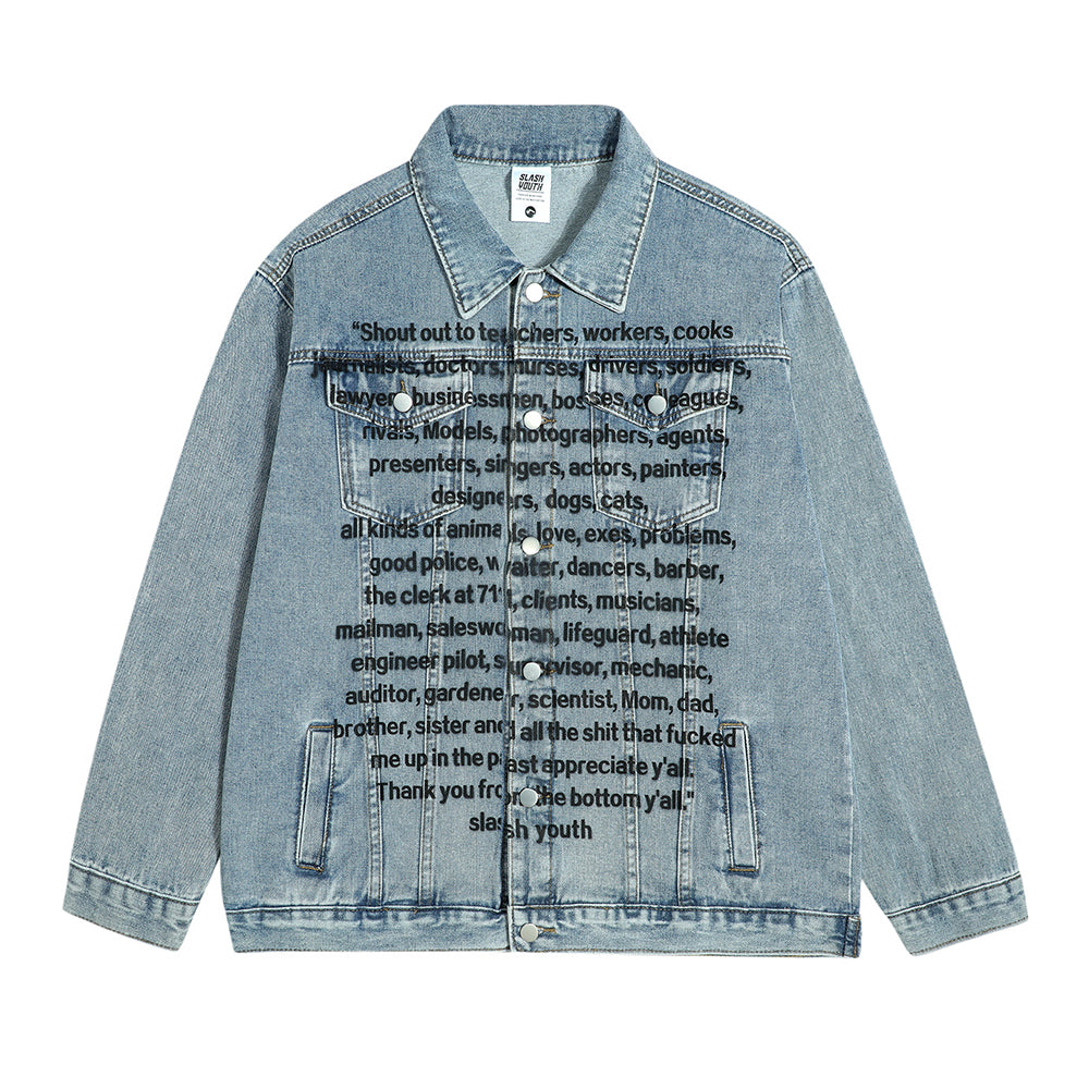 Hip Hop High Street English Letters Patterned Denim Jacket