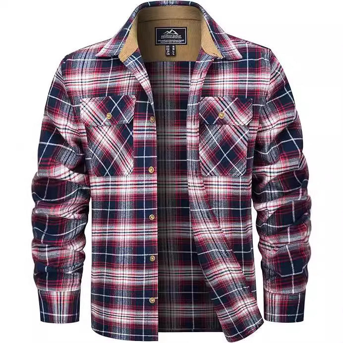 European And American Fall Winter Men's Flannel Casual Button Shirt