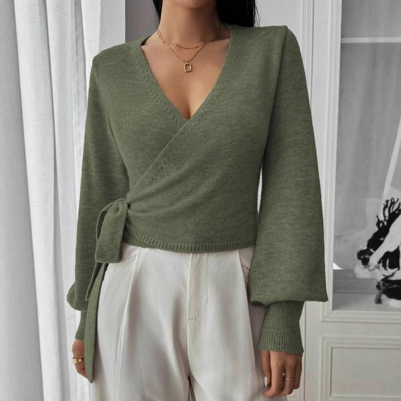 Efterår og vinter uregelmæssig snøre elegant kort top i uld