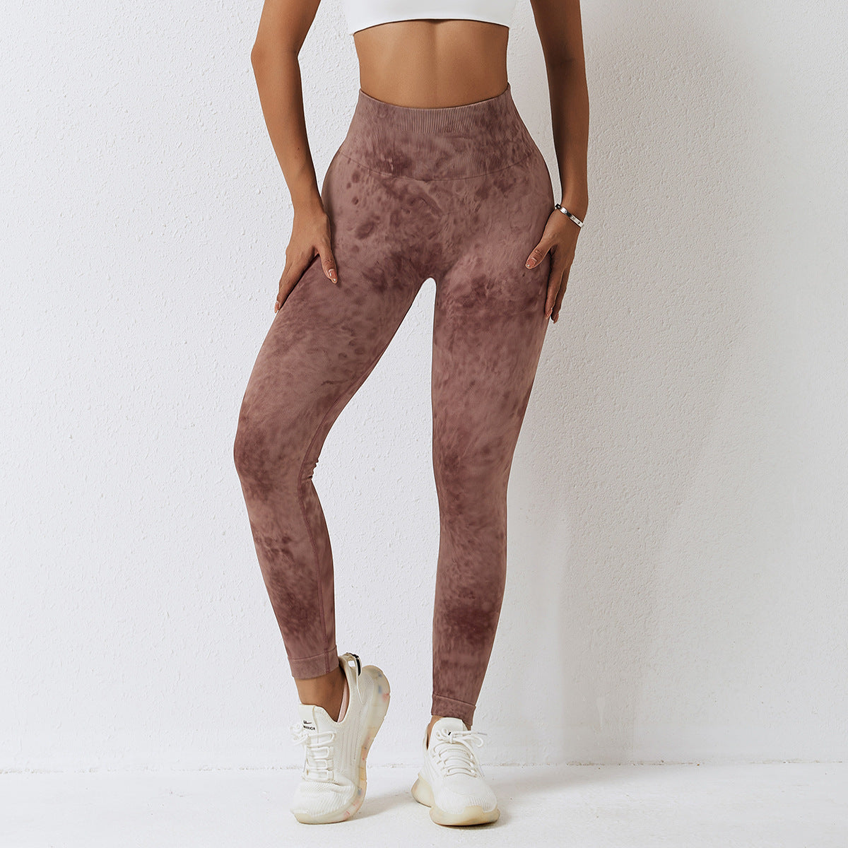 Seamless High Waist Peach Sports Trousers Waist One-piece Splash-dyeing Yoga Trousers