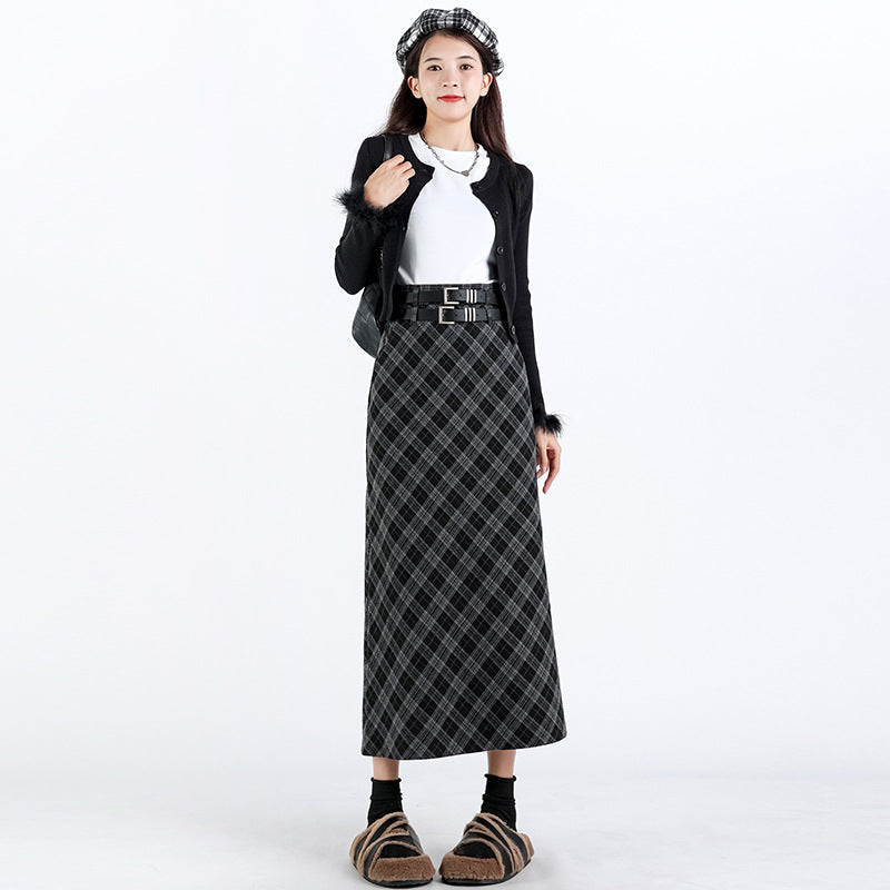 College Style High Waist Plaid Split A- Line Skirt