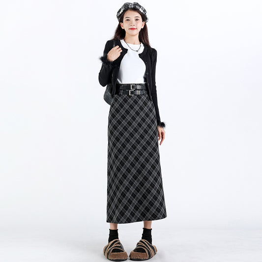 College Style High Waist Plaid Split A- Line Skirt