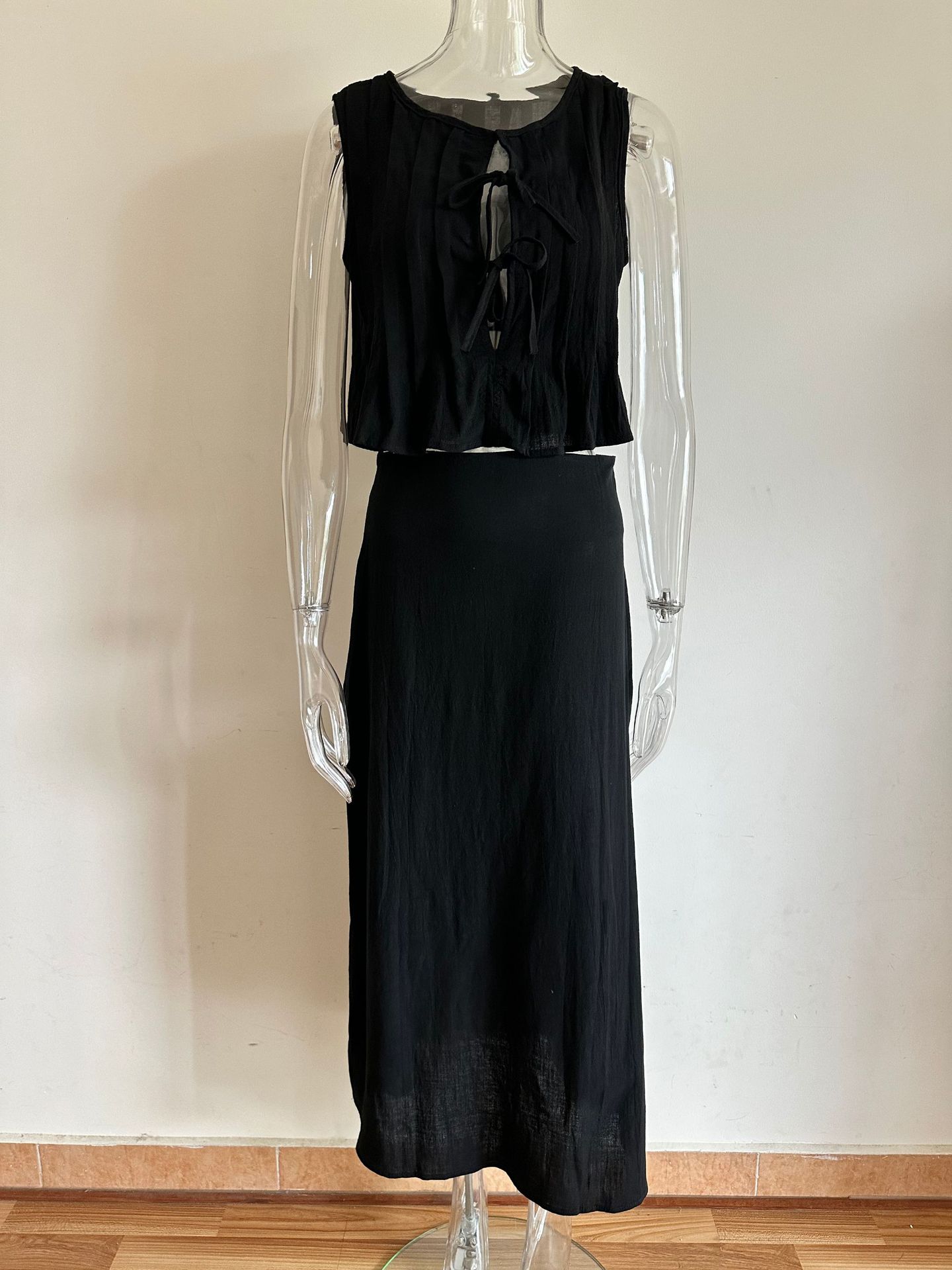 Breathable Cotton-Linen Sleeveless Bandage Womens Shirt Dress