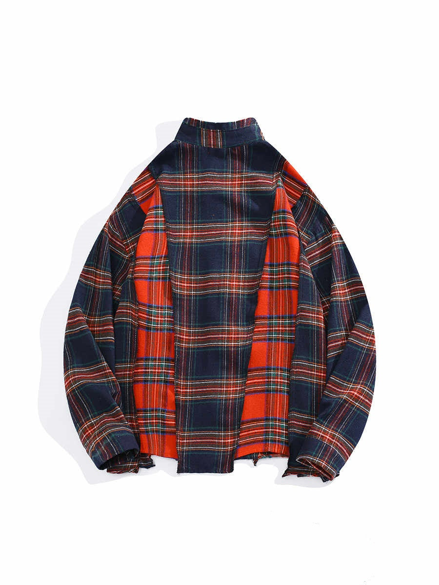 Plaid Long Sleeve Shirt Fashion Red Coat