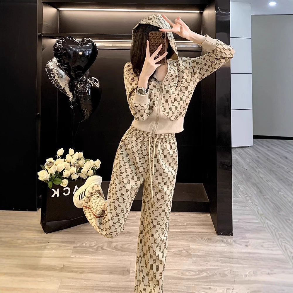 New Stylish, Youth-boosting Hoodie And Wide-leg Pants Two-piece Set