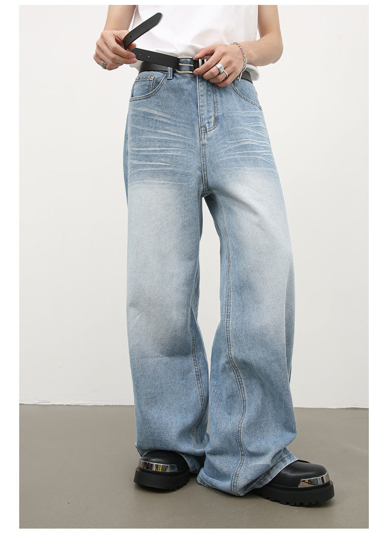 Men's American-style Creases Worn Looking Washed-out Straight Jeans