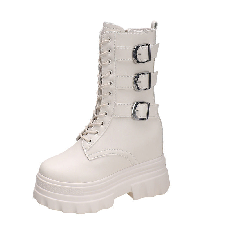 Womens Thick-soled Height-increasing Mid-calf Boots
