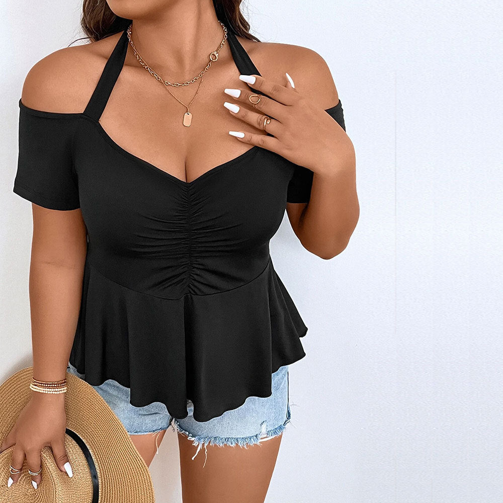Women's Sexy Waist-cinching Off-shoulder Solid Color Versatile Top