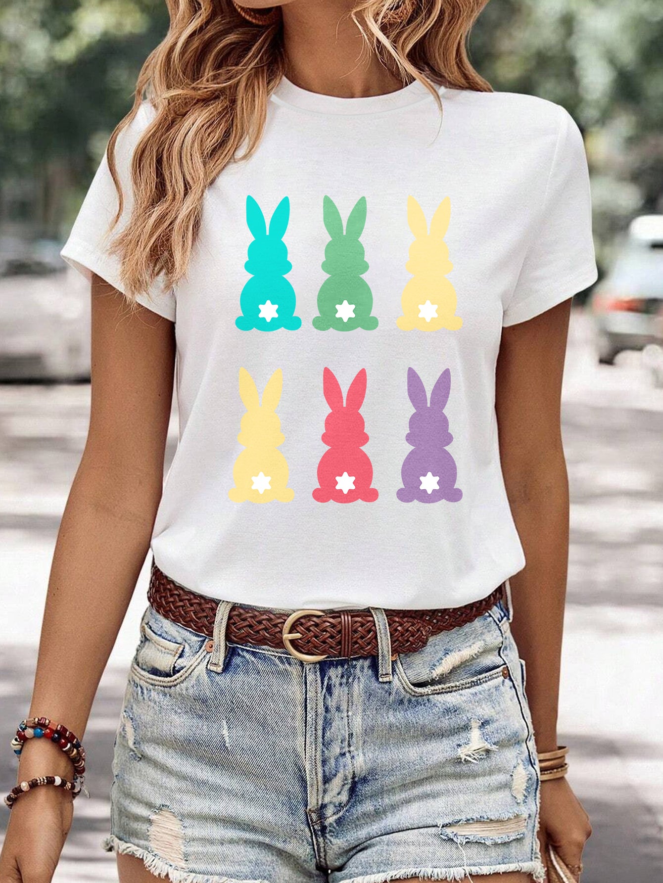 Kvinders minimalistiske afslappede T-shirt med print og rund hals
