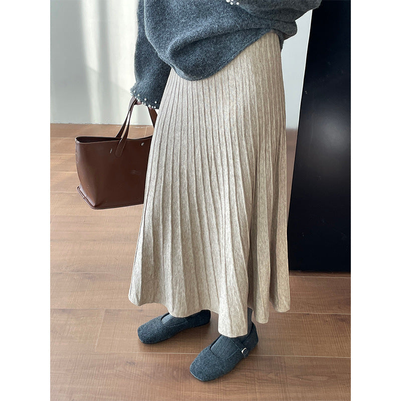 Korean Elastic Waist Knitted Pleated Skirt