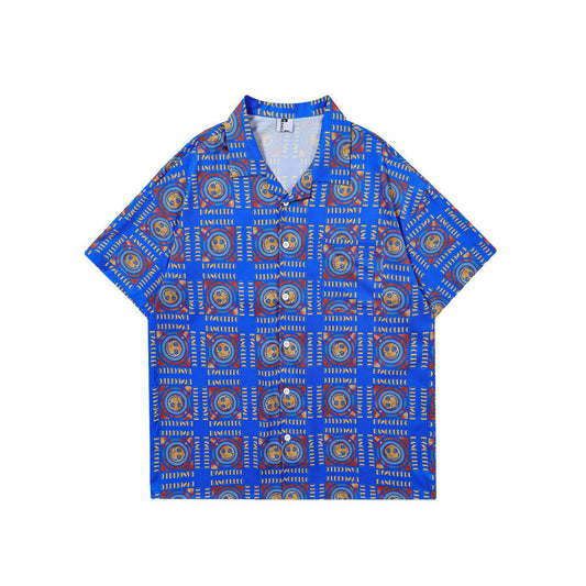 Face Printed Plaid Short-sleeved Shirt Men's Tide Brand