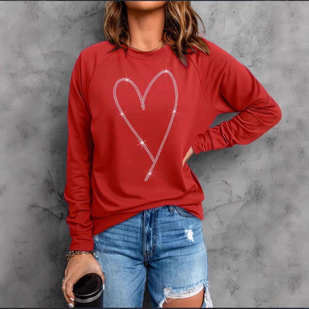 Hjerteprintet langærmet sweatshirt med rund hals