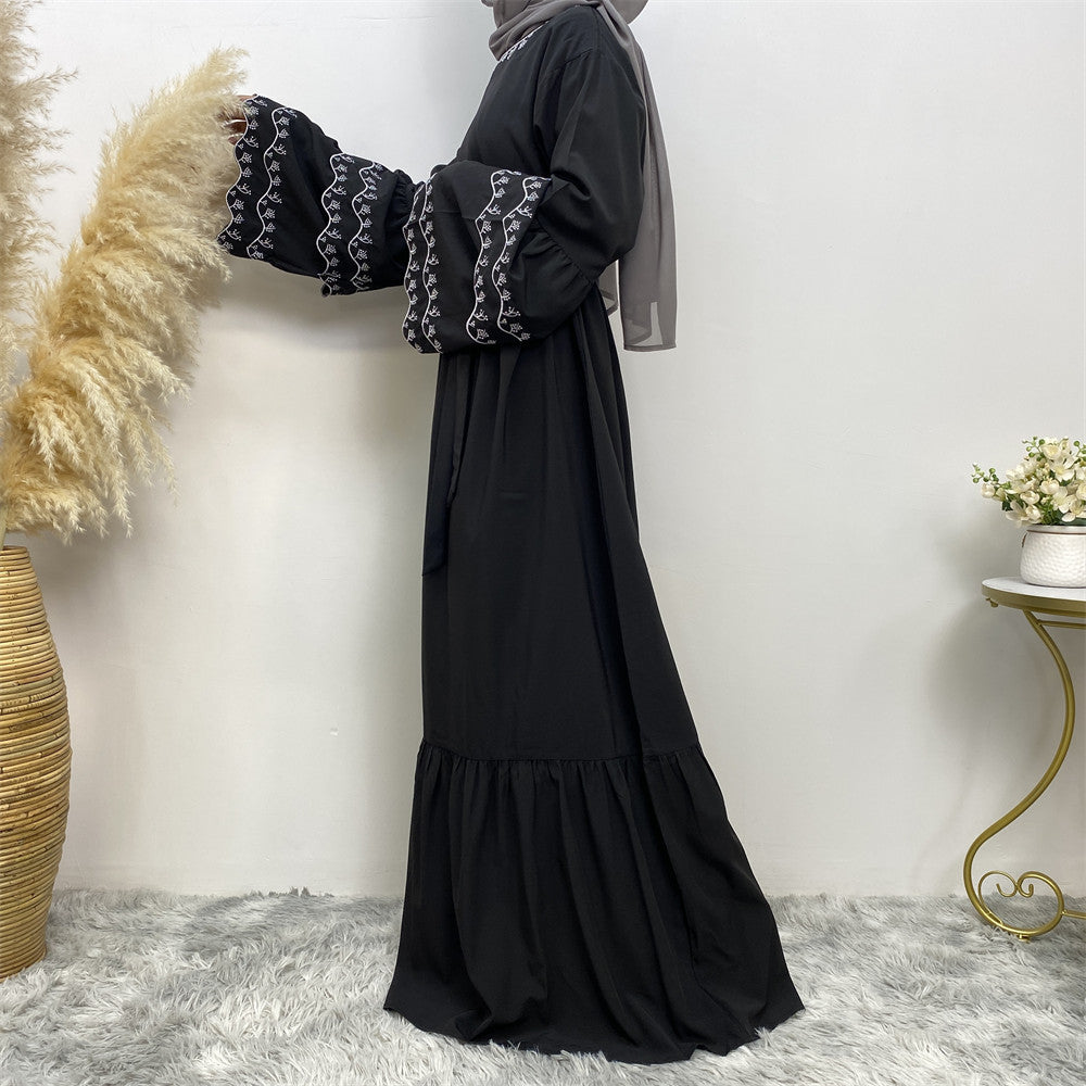 Fashionable Petal Sleeve Dress With Embroidery And Slim Fit
