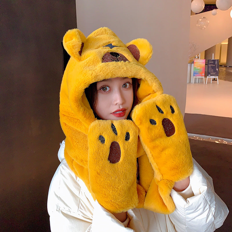 Korean Version Of Cute Bear Ears Warm Hat And Scarf One Thick