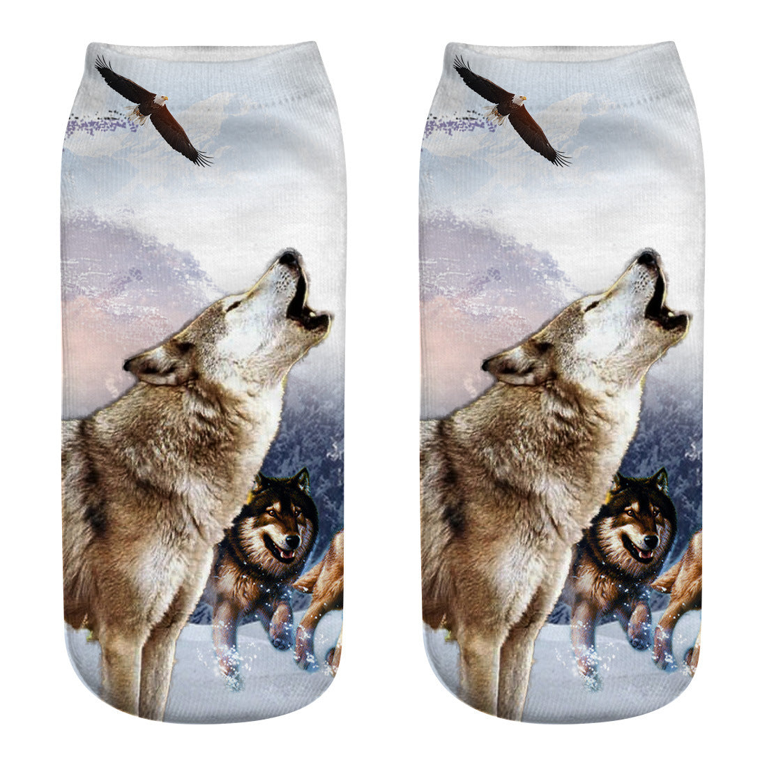 Printed Women's Socks Wolf Head 3D Printing Short Socks Creative Intention