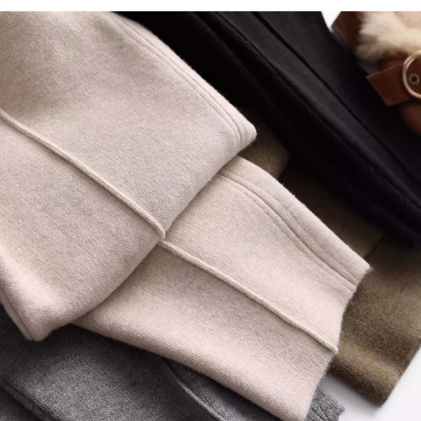 Fashion Personality Female Knit Cropped Pants