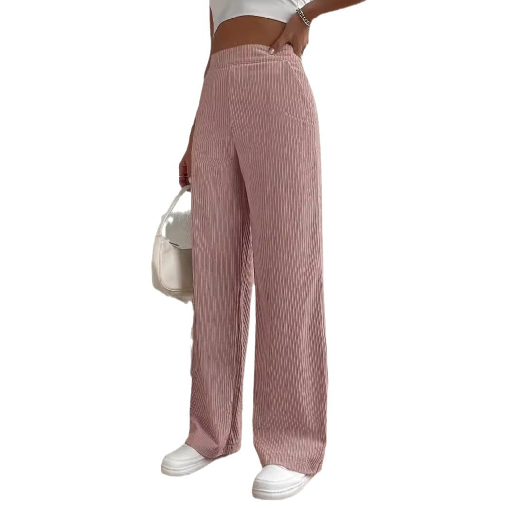 High Waist Loose Wide Legs All-matching Corduroy Casual Straight Pants