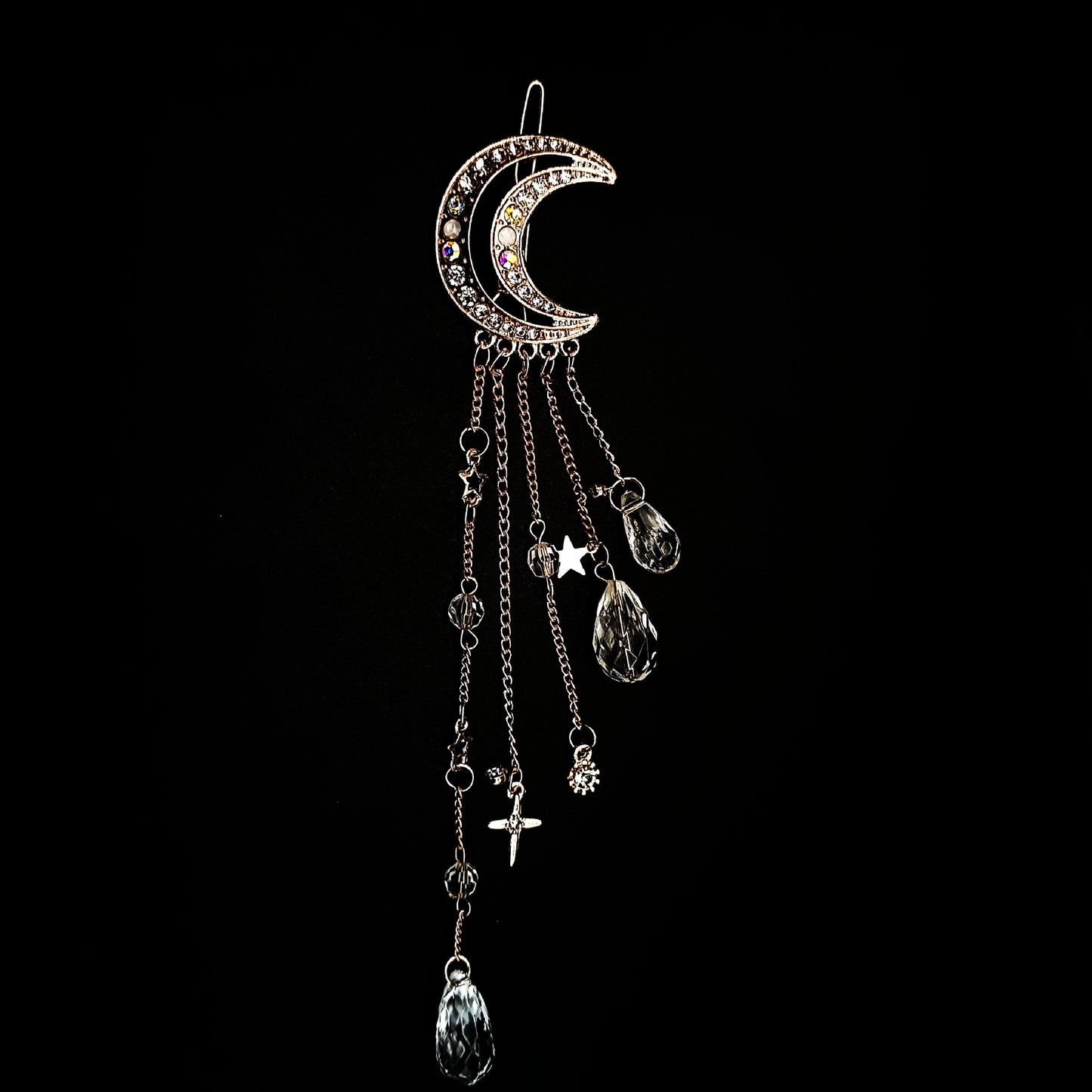 Diamond Studded Moon Tassel Five-pointed Star Pendant Side Clip