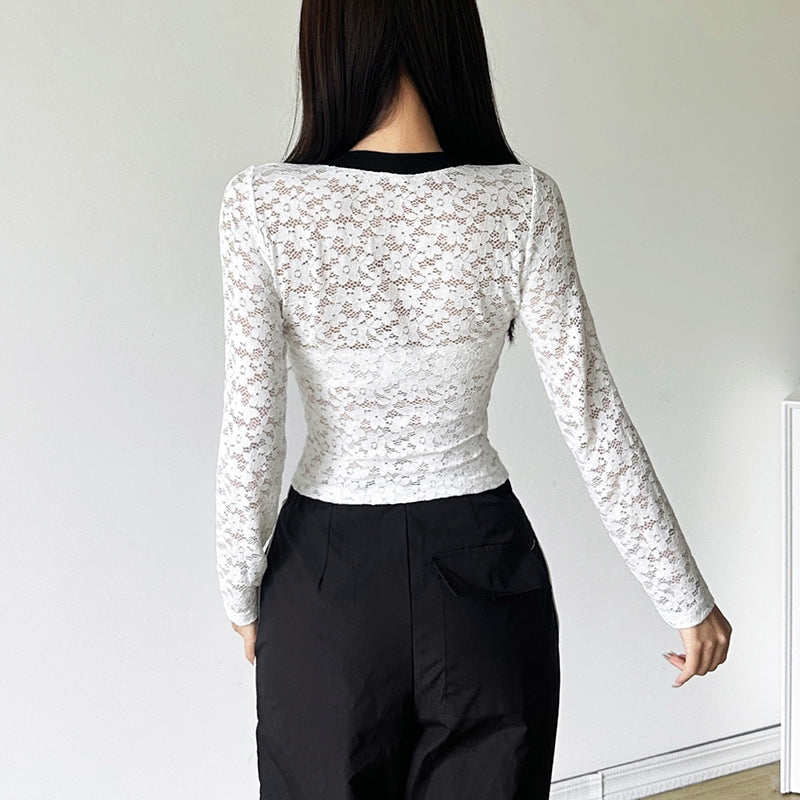 Solid Color Slim Fit Midriff-baring Fashion Long Sleeve Women