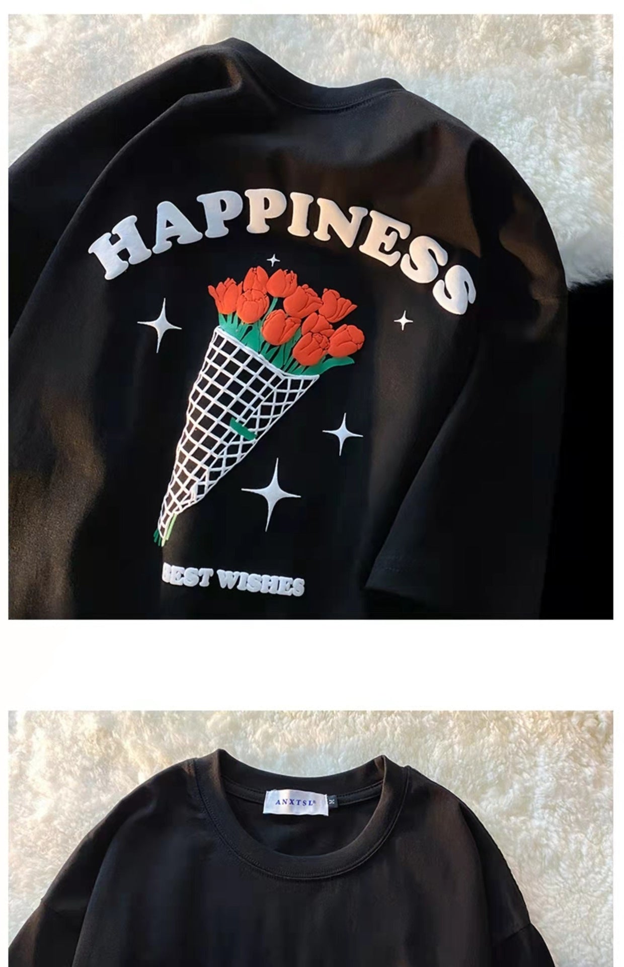 Summer Graffiti Letter Print Loose-fitting Short-sleeve Top