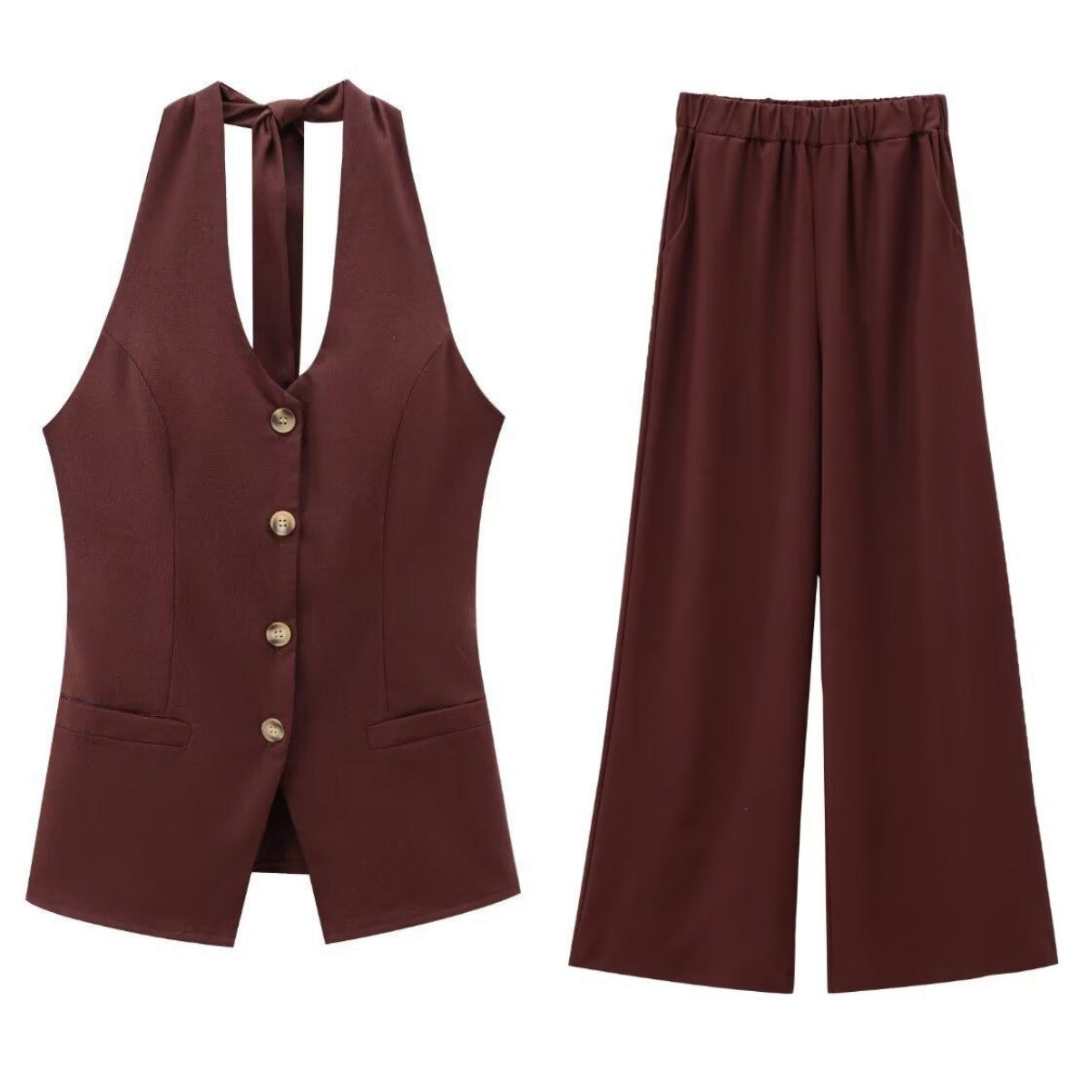 Classic Style Cotton And Linen Halterneck Vest Suit Women's Summer High-grade Trousers