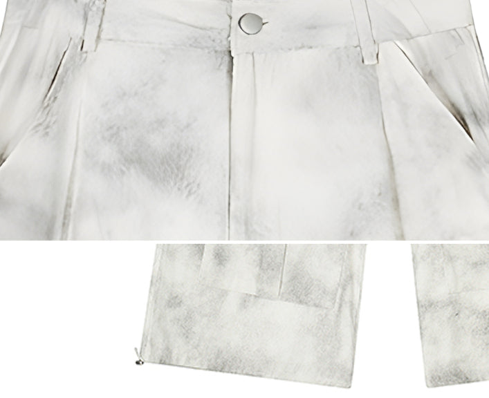 Worn Looking Washed-out Tie-dye Wide-leg Overalls