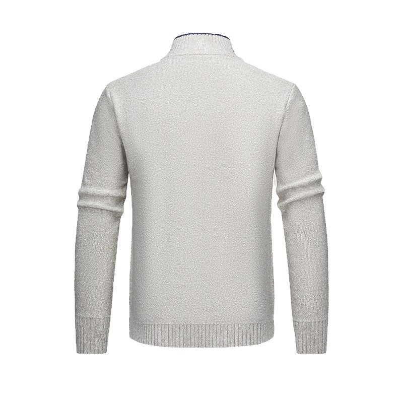 Solid Color Stand Collar Diamond Pattern Knit Casual Fashion Jacket