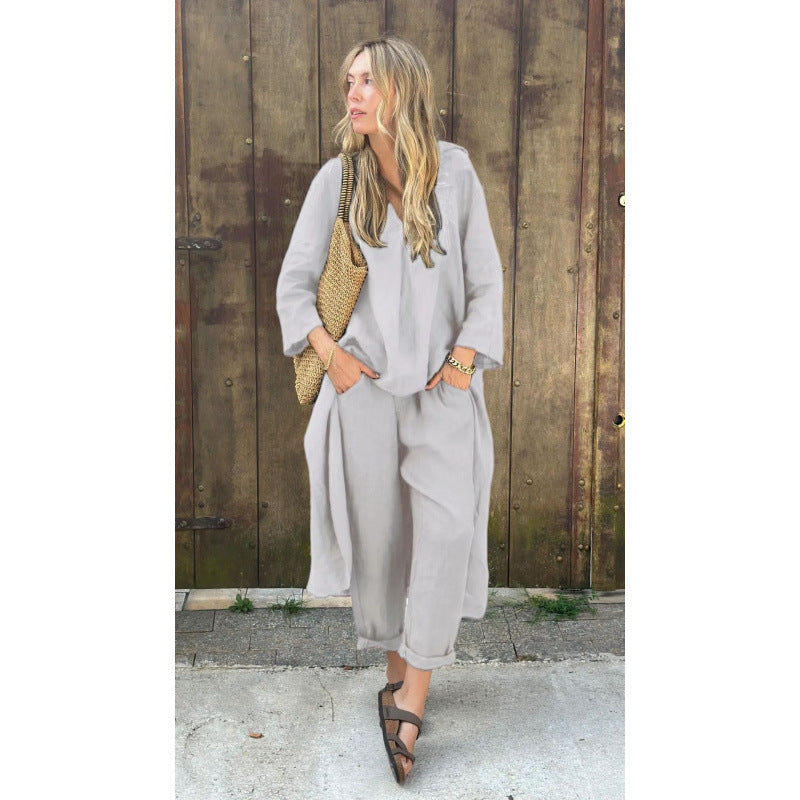 Shirt And High-waisted Loose-fitting Pants Workwear Set