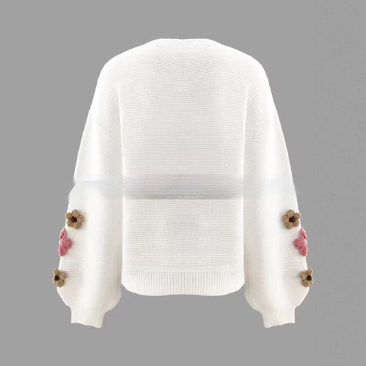 Elegant Knitted Sweater With Colorful Floral Design For Women