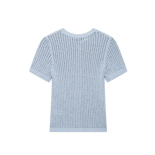 Solid Color Jacquard Mesh Knitted Top T-shirt