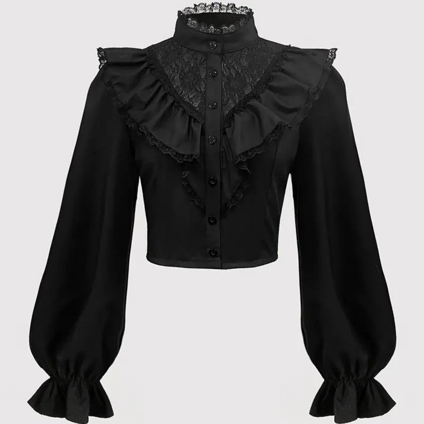 Lace Patchwork Button Up Front Shirt With Unique Style