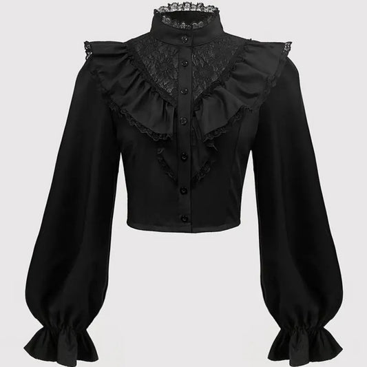 Lace Patchwork Button Up Front Shirt With Unique Style