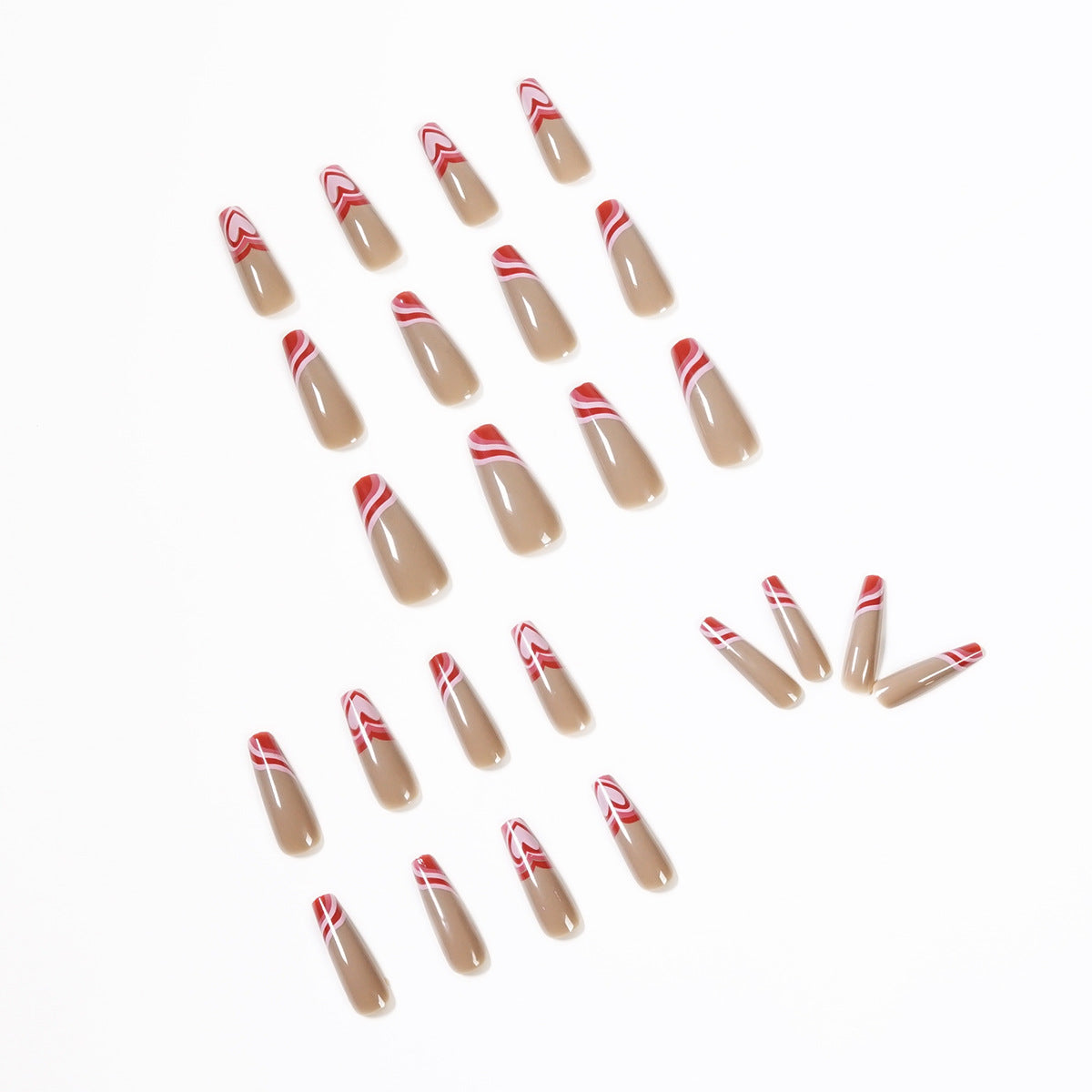 Cream Brown Red Peach Heart Wave Series Wear Finished Nail Beauty