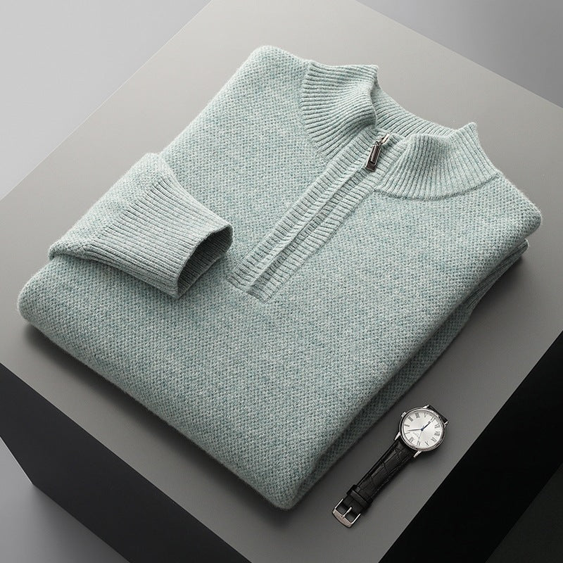 Men's Mid-length Zip-up Honeycomb-knit Thickened Sweater