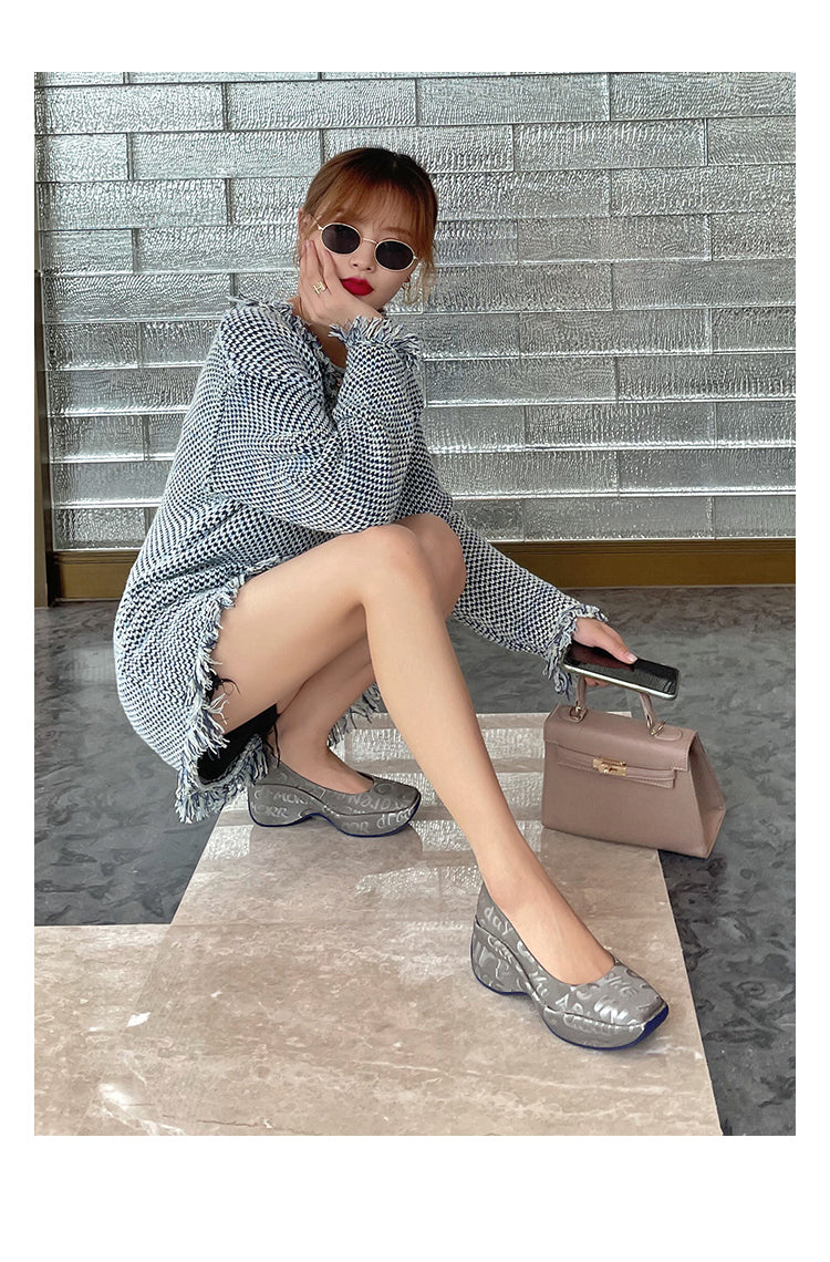 Women's All-match Shallow Mouth Sponge Cake Square Toe Platform Shoes