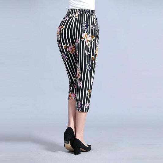 Loose Straight-leg Mother's Floral Pants