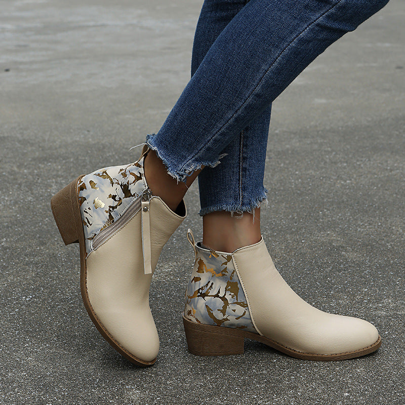 Large Size New British Style Pointed Toe Zipper Women's Leather Boots