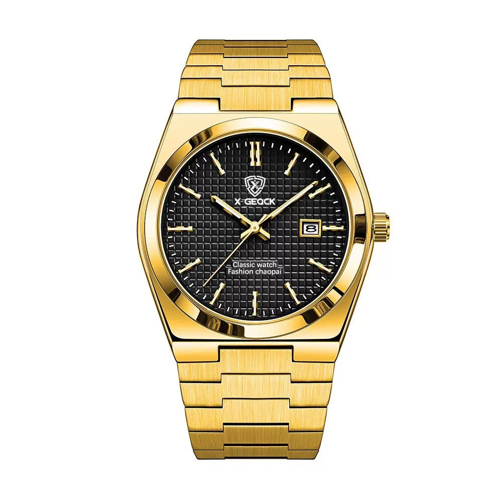 Men's Watch Quartz Simple Fashion Wrist Watch Steel Belt Waterproof Calendar Genuine Goods